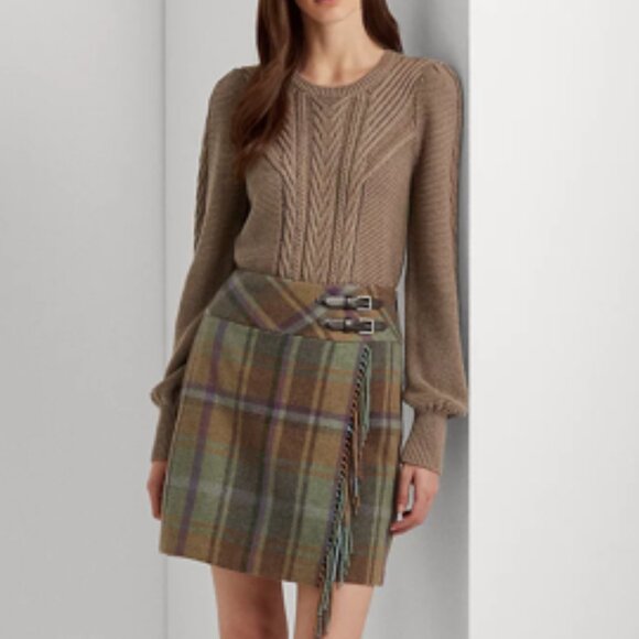Lauren Ralph Lauren Plaid Fringe Trim Tweed Mini Skirt - Picture 3 of 10